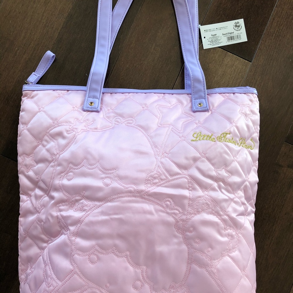 Sanrio Little Twin Stars LARGE Bag beach hand carry shoulder zipper purple pink